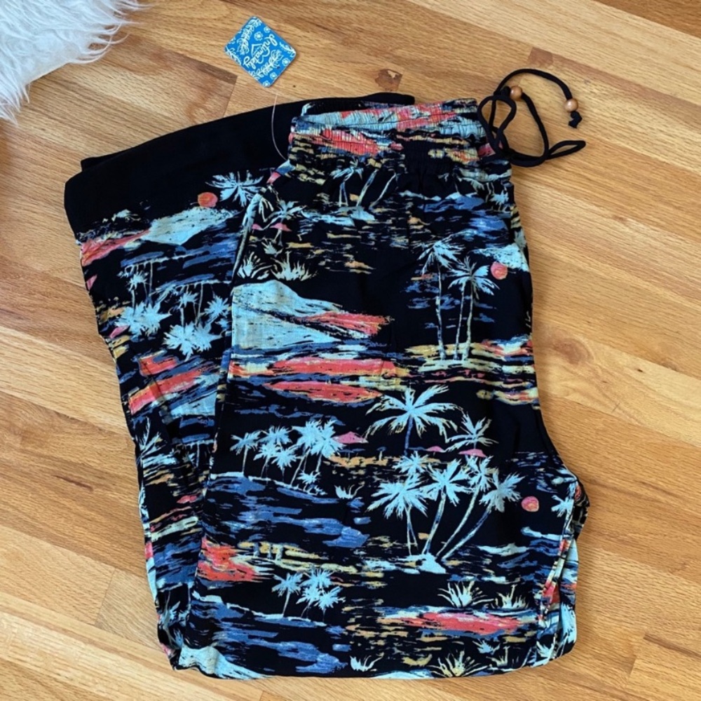 Free People Black Multicolor Wide-Leg Pants Lounge - Picture 3 of 10